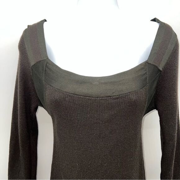 Gucci Olive and Brown Long Sleeve Ribbed Knit Top Shirt Made in Italy-Size L - Picture 3 of 12
